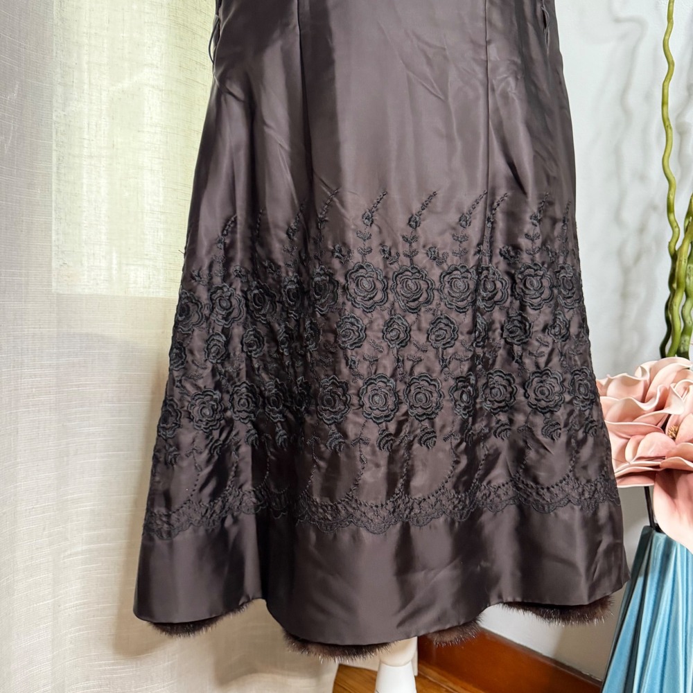 Vintage Mink Fur Coat Full Length Brown Floral Embroidered Lining Women's Medium - Picture 13 of 16